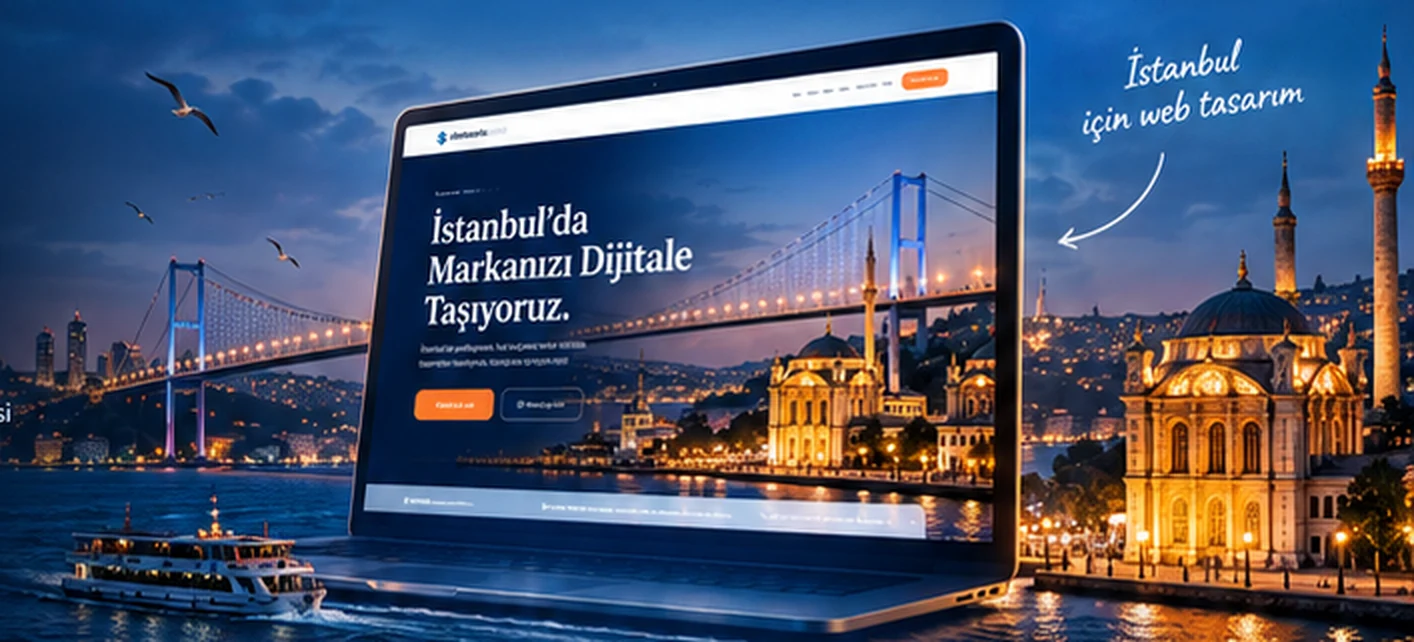 İstanbul için web tasarım konseptinde şehir ve bilgisayar görseli