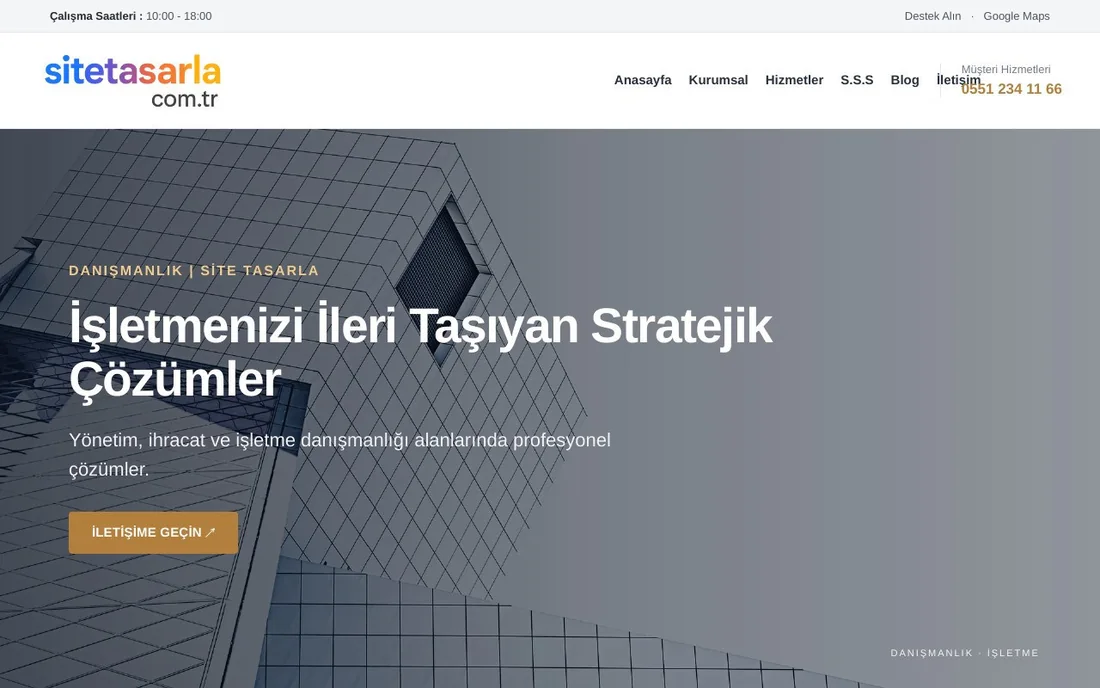 Danışmanlık web sitesinin gerçek ekran görüntüsü