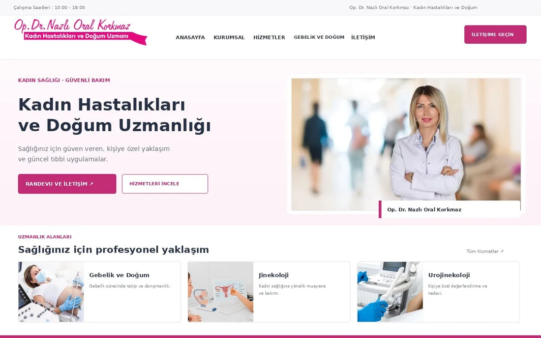 Op. Dr. Nazlı Oral Korkmaz doktor web sitesi önizlemesi