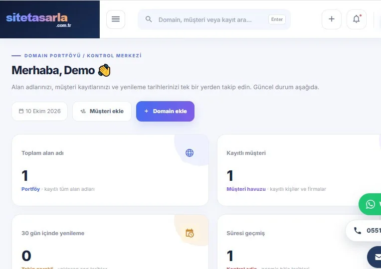 Domain Takip panelinin ekran önizlemesi