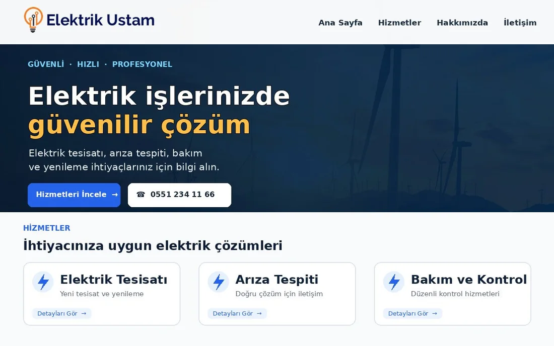 Elektrik Ustam web sitesi önizlemesi