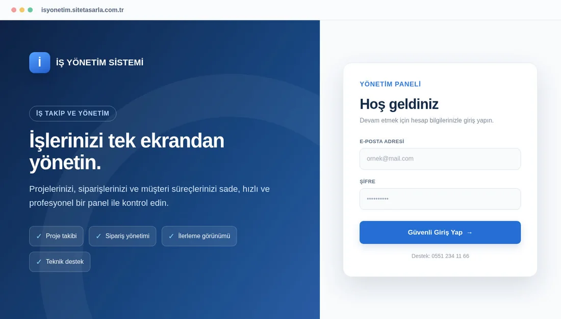 İş Yönetim Sistemi giriş ekranının temsili önizlemesi