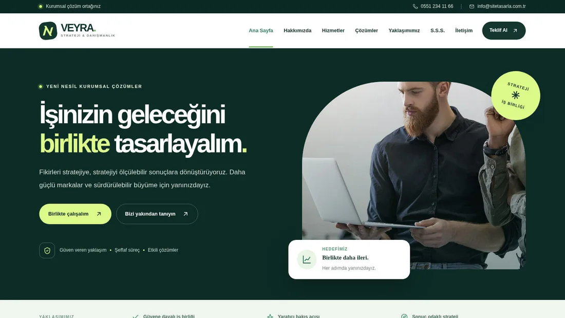 Kurumsal V1 VEYRA strateji ve danışmanlık sitesinin ana sayfa tasarım önizlemesi