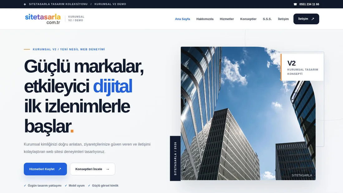 Kurumsal V2 web sitesinin fotoğraf ağırlıklı ana sayfa önizlemesi