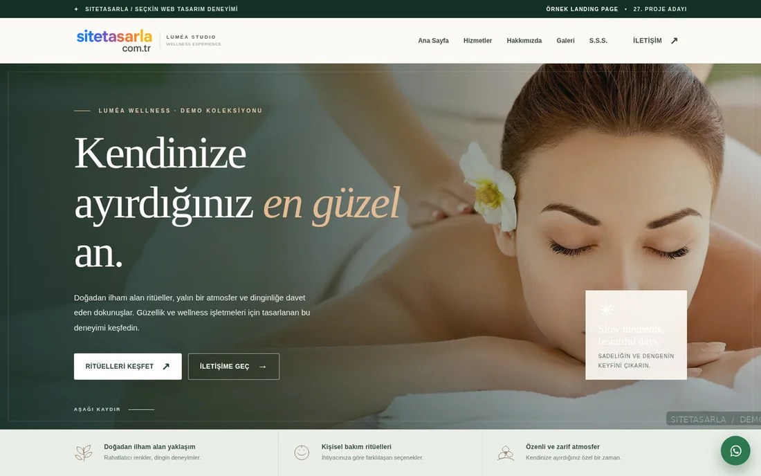 Landing V2 spa ve wellness sitesinin gerçek masaüstü ana sayfa önizlemesi