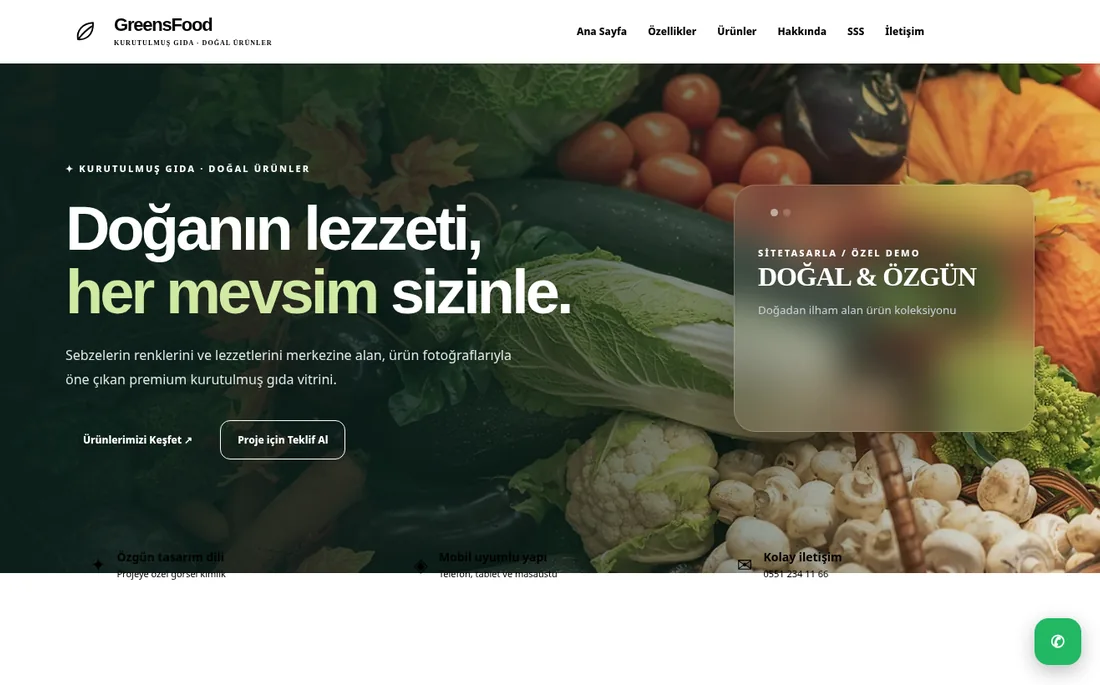 One Page — Greens Food sitesi önizleme görseli
