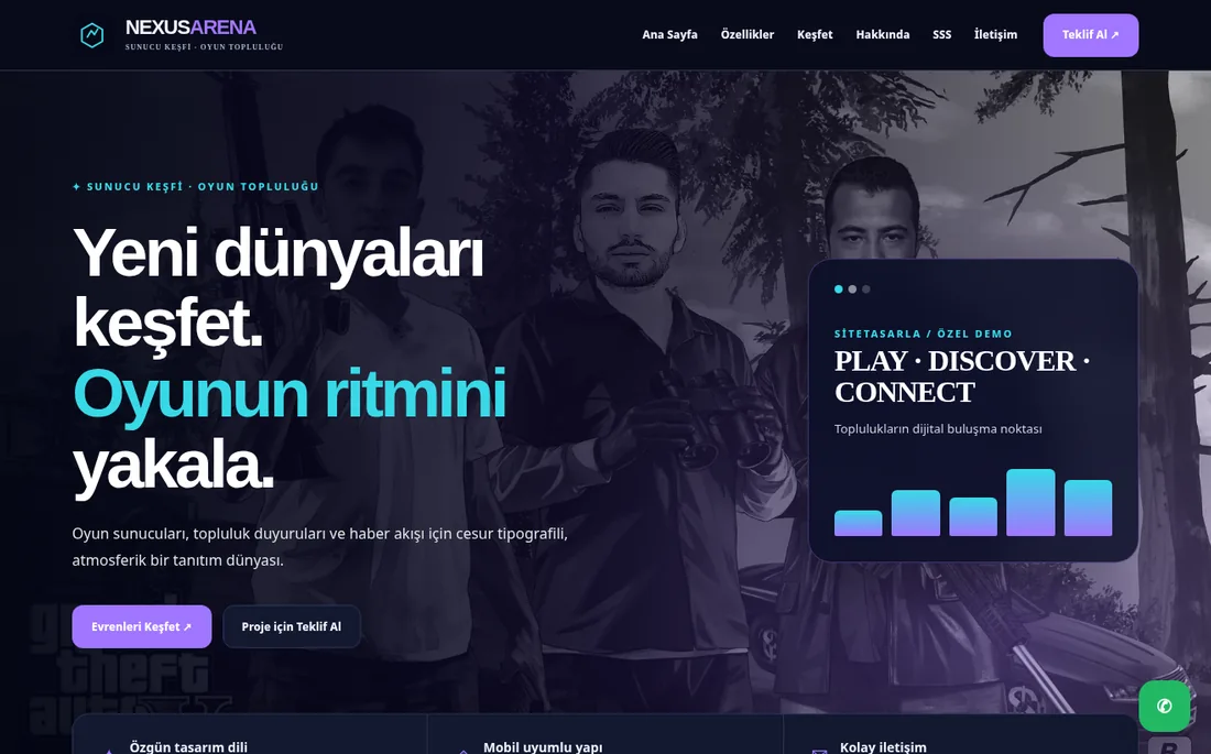 Oyun Tanıtım — Nexus Arena sitesi önizleme görseli