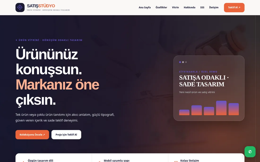 Satış — Ürün Vitrini sitesi önizleme görseli